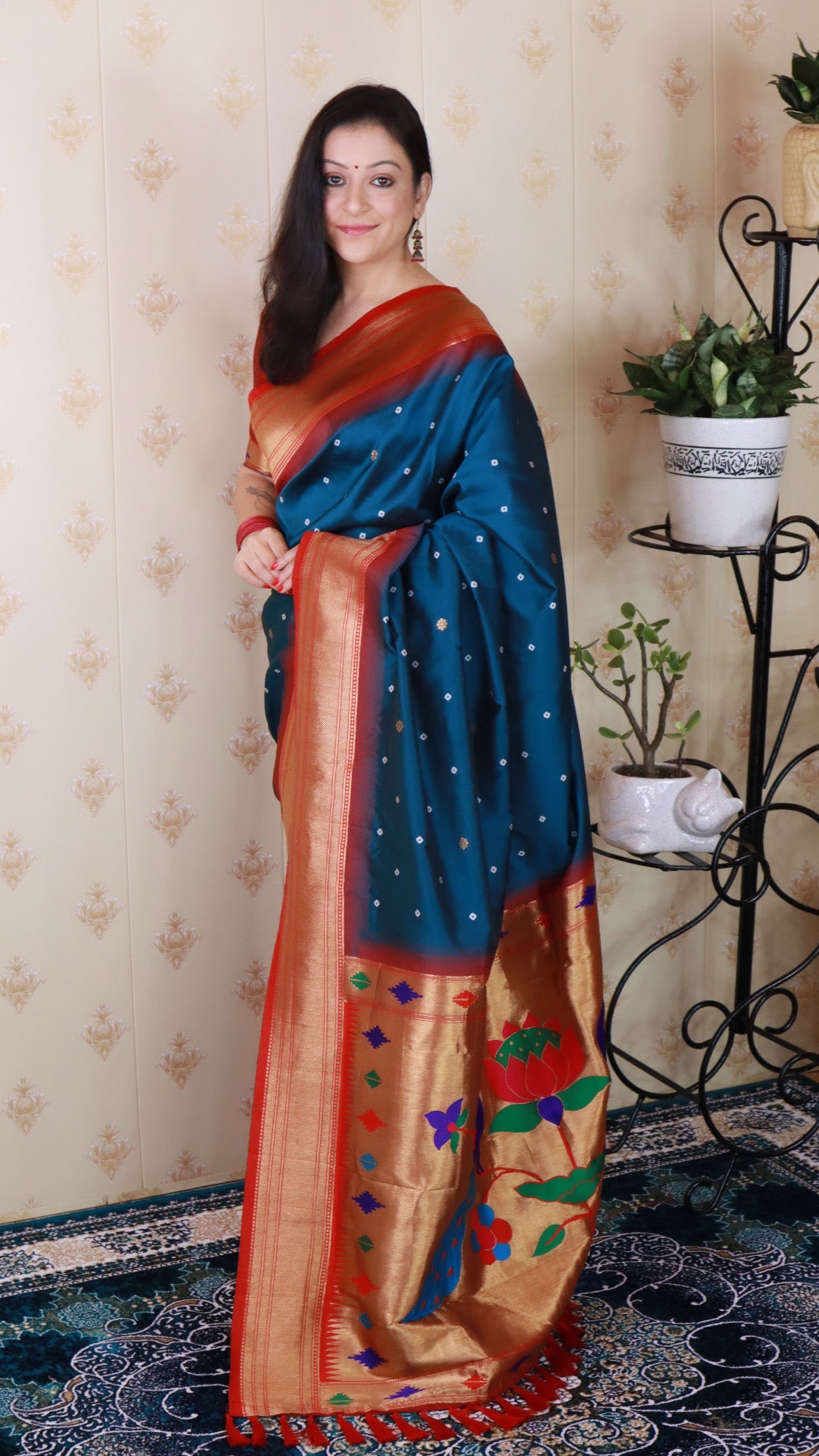 Denim Blue Bandhani Silk  Zari Woven Saree
