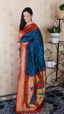 Denim Blue Bandhani Silk  Zari Woven Saree