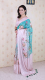 Sky Blue Soft Georgette Floral Printed Zari Woven Saree