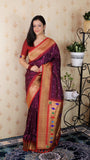 Wine Bandhani Paithani Silk Zari Woven Saree