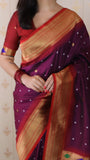 Wine Bandhani Paithani Silk Zari Woven Saree