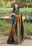 Rashmi in our Gold Soft Silk Floral Border Contrast Zari Woven Saree