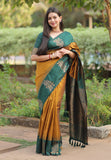 Rashmi in our Gold Soft Silk Floral Border Contrast Zari Woven Saree