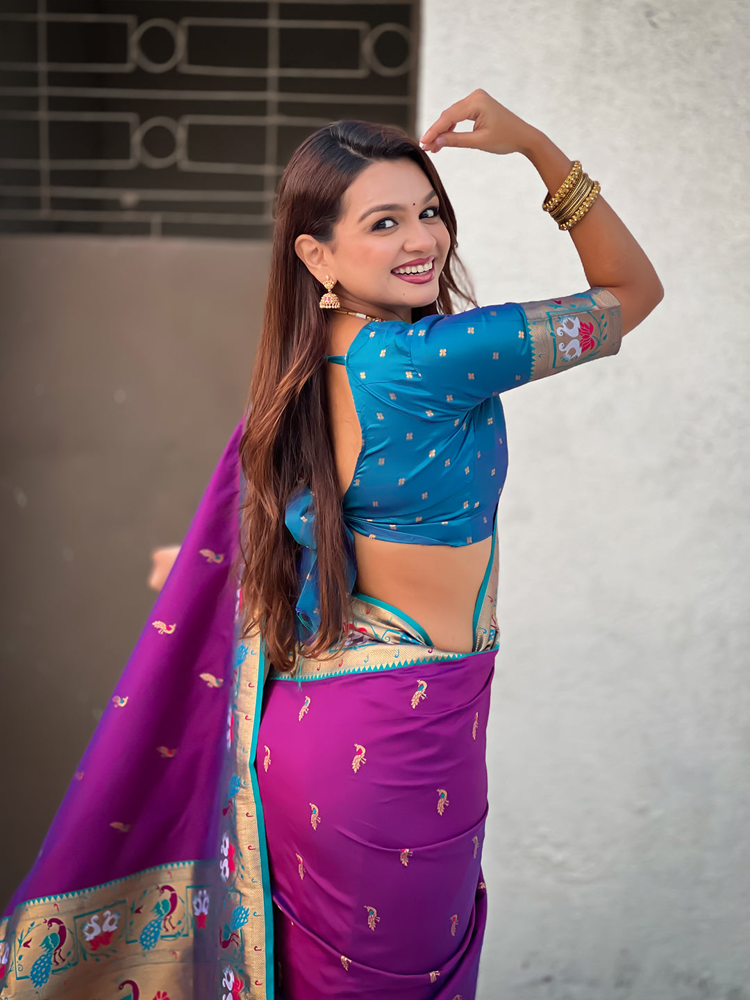 Purple Soft Silk Swan Rajhans Paithani Saree