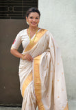 Cream Zari Woven Vitthala God Special Traditional Paithani Silk Saree