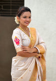 Cream Zari Woven Vitthala God Special Traditional Paithani Silk Saree