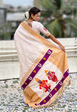 Cream Zari Woven Vitthala God Special Traditional Paithani Silk Saree