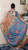 Brown Soft Tussar Silk Striped Party Wear Printed Zari Woven Saree