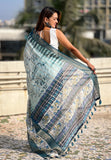 Sky Chanderi Crush Silk Floral Printed Saree with Zari Woven Jacquard Panel Border