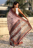Pink Chanderi Crush Silk Floral Printed Saree with Zari Woven Jacquard Panel Border