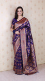 Violet Banarasi Jaal Soft Silk Gold Zari Meenakari Woven Saree