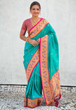 Sky Blue Zari Woven Tiny Nath Meenakari Contrast Yeola Paithani Silk Saree