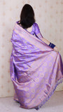 Lavender Banarasi Jaal Soft Silk Gold Zari Meenakari Woven Saree