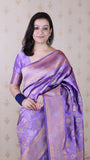 Lavender Banarasi Jaal Soft Silk Gold Zari Meenakari Woven Saree