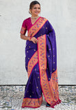 Violet Zari Woven Tiny Nath Meenakari Contrast Yeola Paithani Silk Saree
