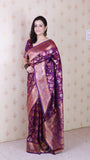 Purple Banarasi Jaal Soft Silk Gold Zari Meenakari Woven Saree