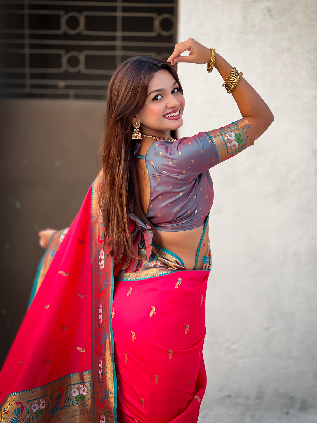 Pink Soft Silk Swan Rajhans Paithani Saree