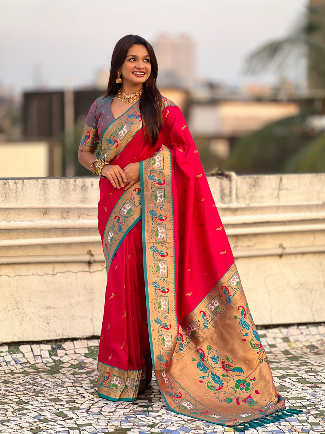Pink Soft Silk Swan Rajhans Paithani Saree