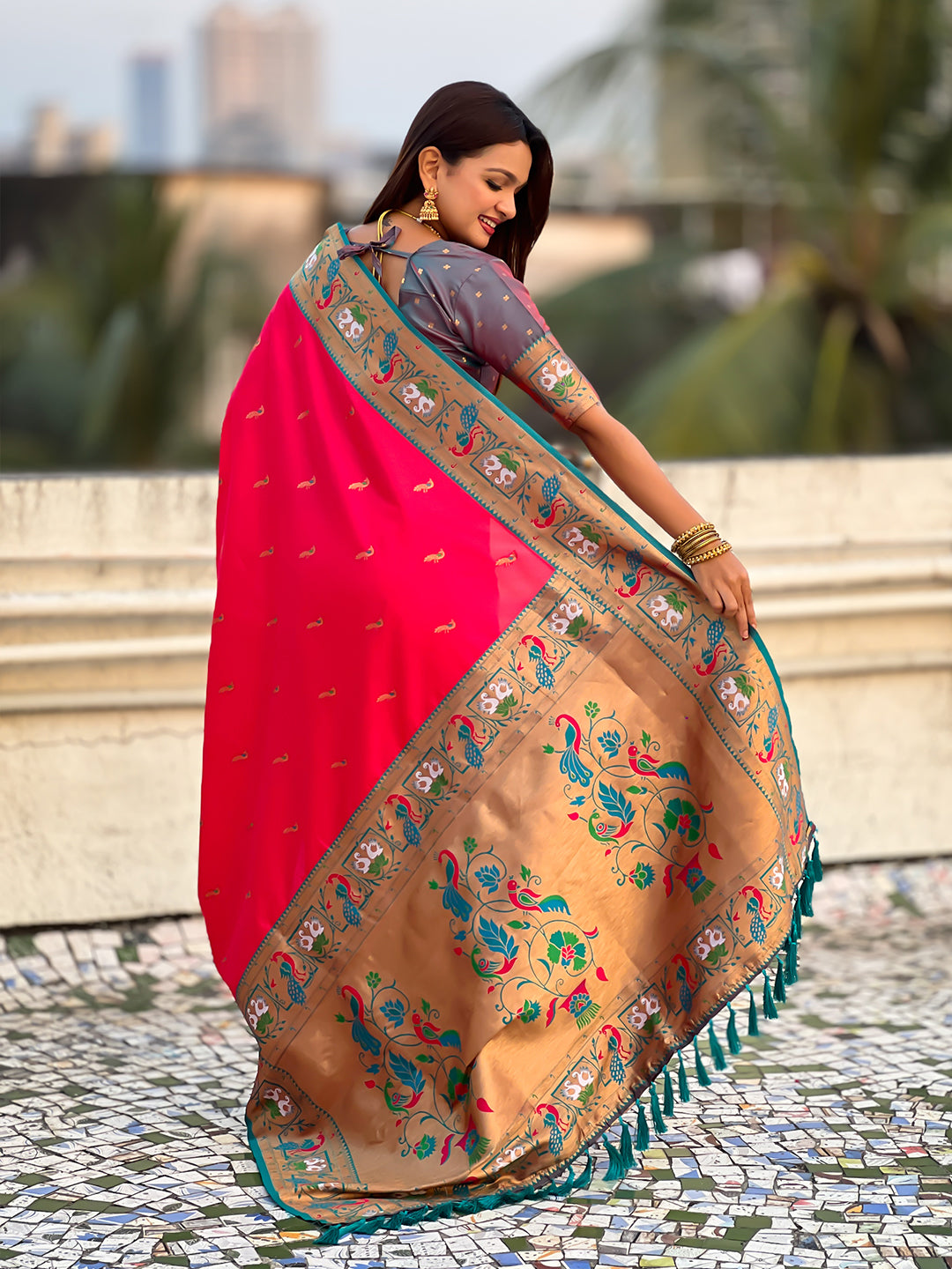 Pink Soft Silk Swan Rajhans Paithani Saree
