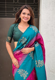Pink Soft Silk Floral Border Contrast Zari Woven Saree