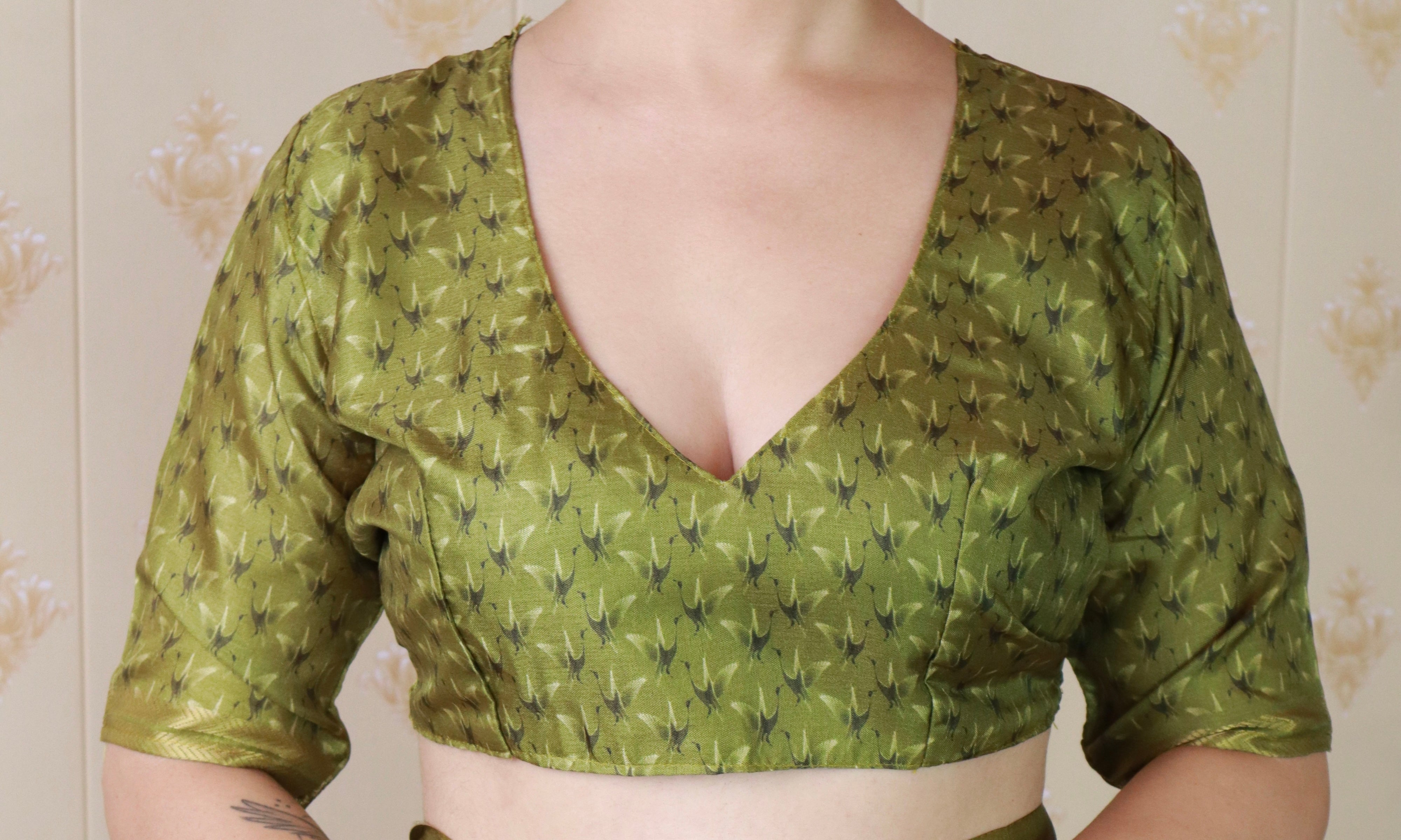 Green Soft Tussar Silk Abstract Party Wear Printed Zari Woven Saree