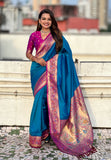 Blue Gala Silk Saree with Paithani Pallu Kadiyal Zari Woven Saree