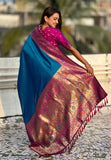 Blue Gala Silk Saree with Paithani Pallu Kadiyal Zari Woven Saree