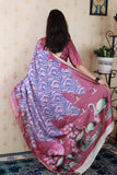 Pink Soft Tussar Silk Abstract Party Wear Printed Zari Woven Saree