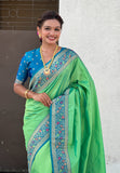 Pista Gala Silk Saree with Paithani Pallu Kadiyal Zari Woven Saree
