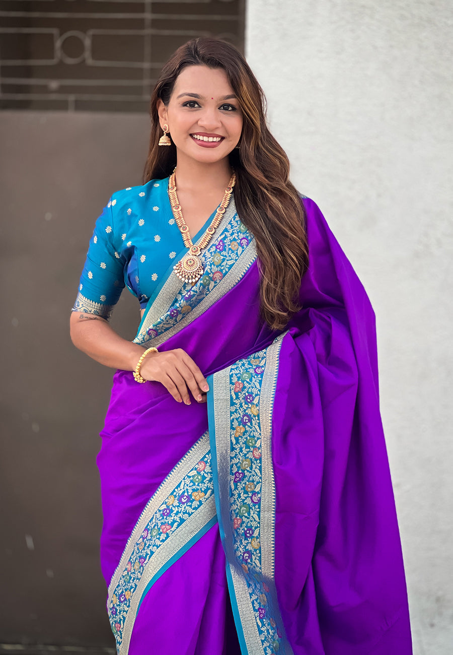 Purple Gala Silk Saree with Paithani Pallu Kadiyal Zari Woven Saree