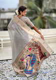 Grey Organza Paithani Zari Woven Saree