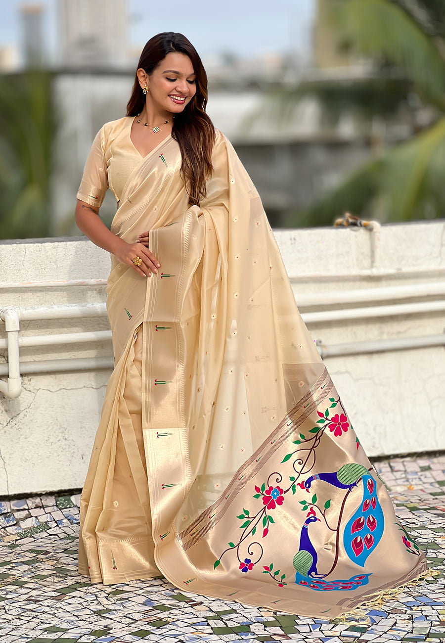 Chickoo Organza Paithani Zari Woven Saree