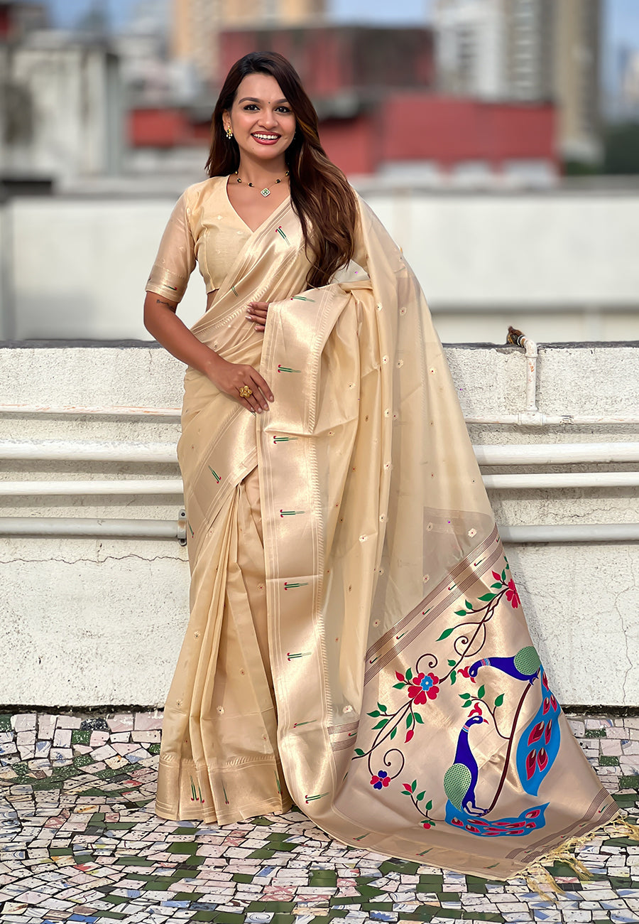 Chickoo Organza Paithani Zari Woven Saree