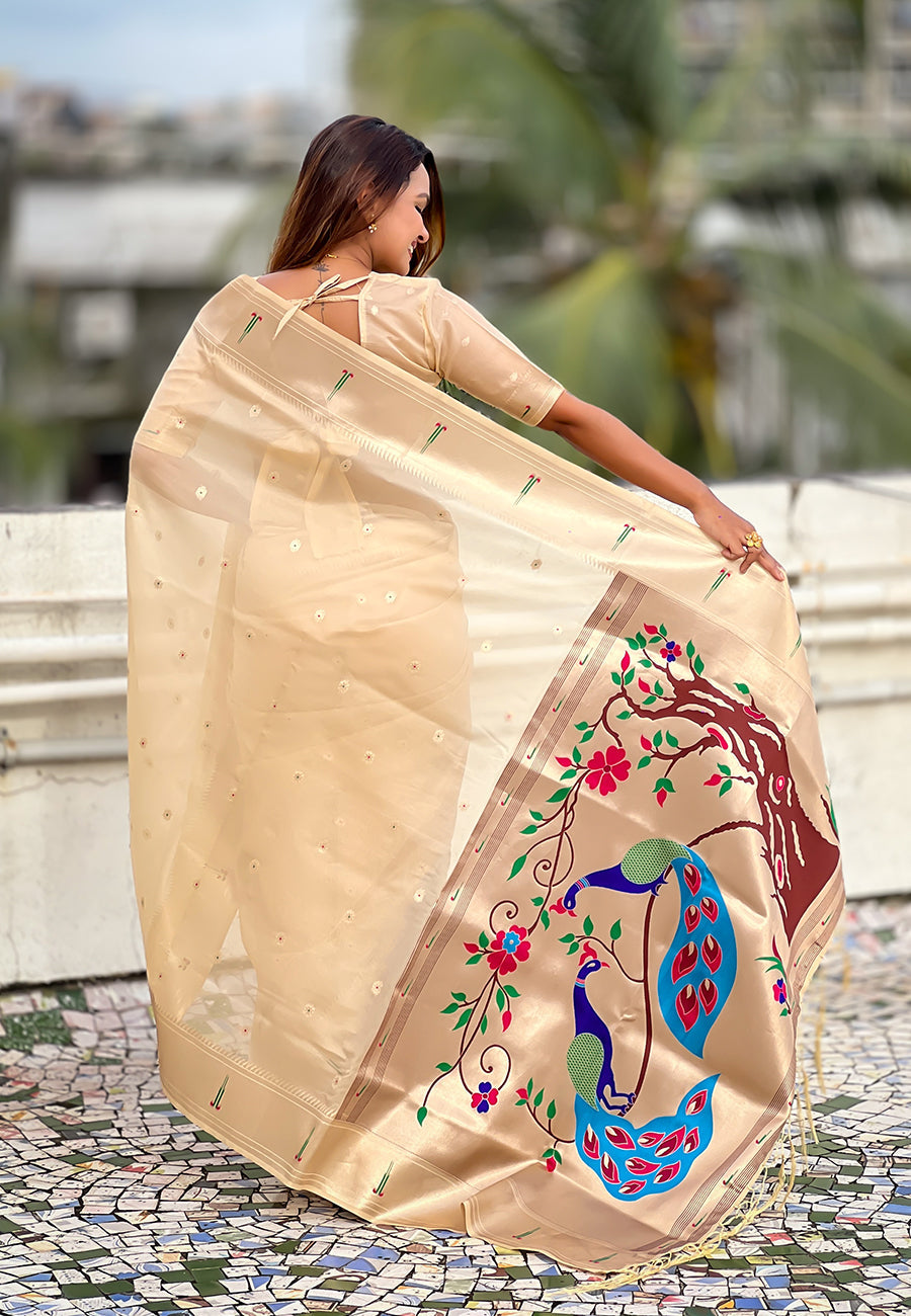 Chickoo Organza Paithani Zari Woven Saree