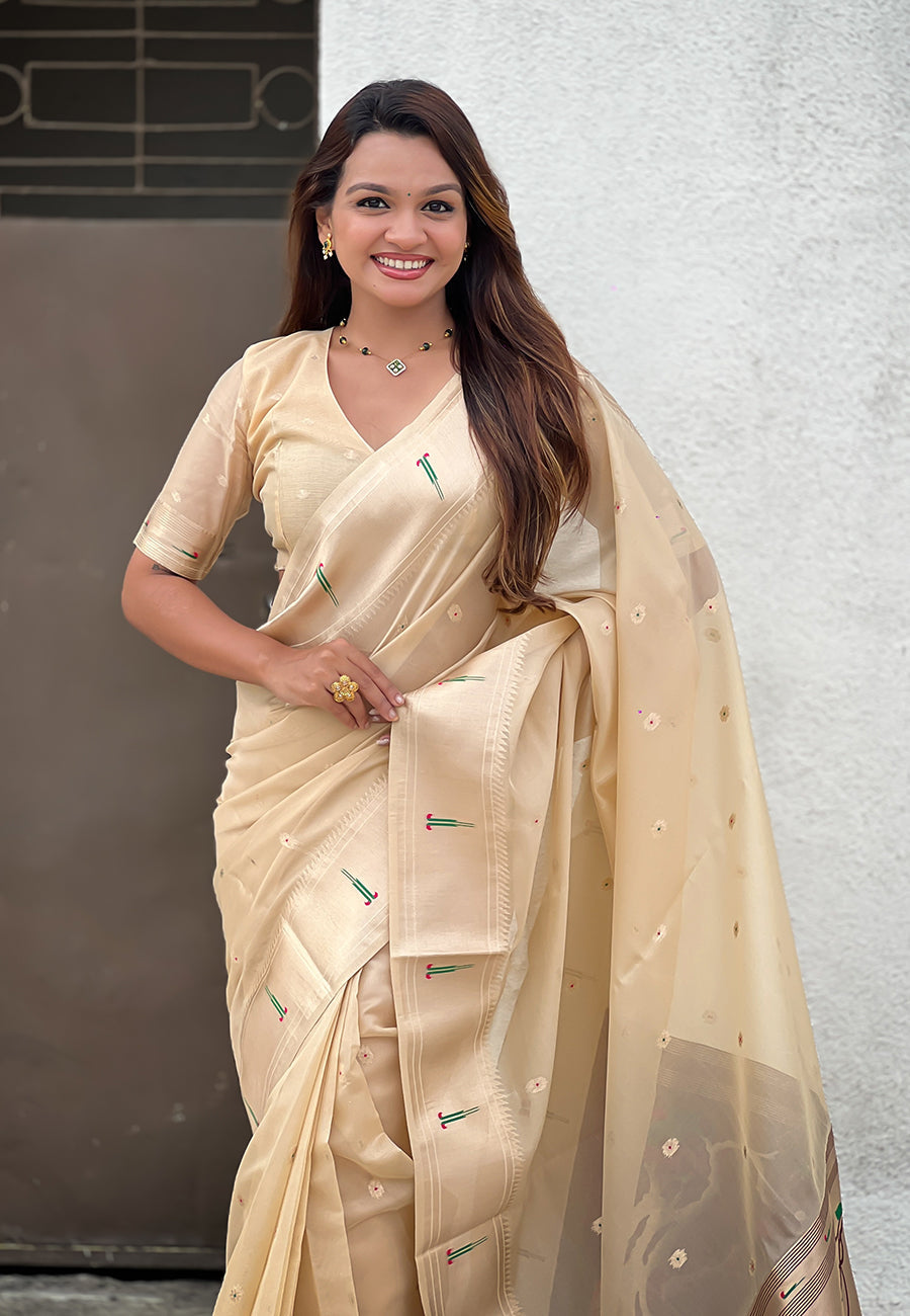 Chickoo Organza Paithani Zari Woven Saree