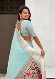 Sky Blue Organza Paithani Zari Woven Saree
