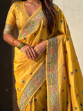 Dark Yellow Baluchari Silk Zari Woven Saree