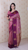 Coral Pink Soft Silk Dusty Concept Floral Zari Woven Saree