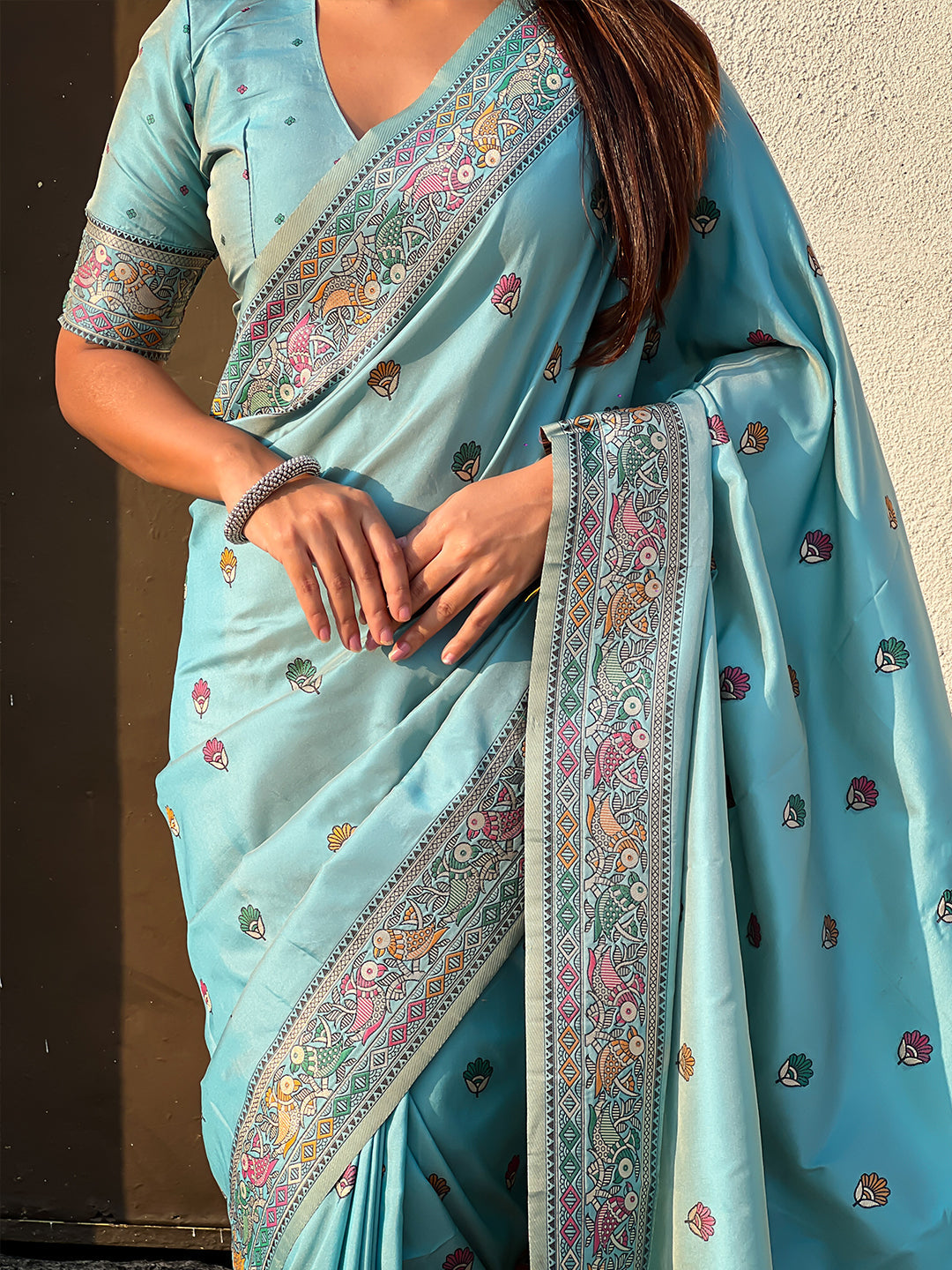 Sea Blue Baluchari Silk Zari Woven Saree
