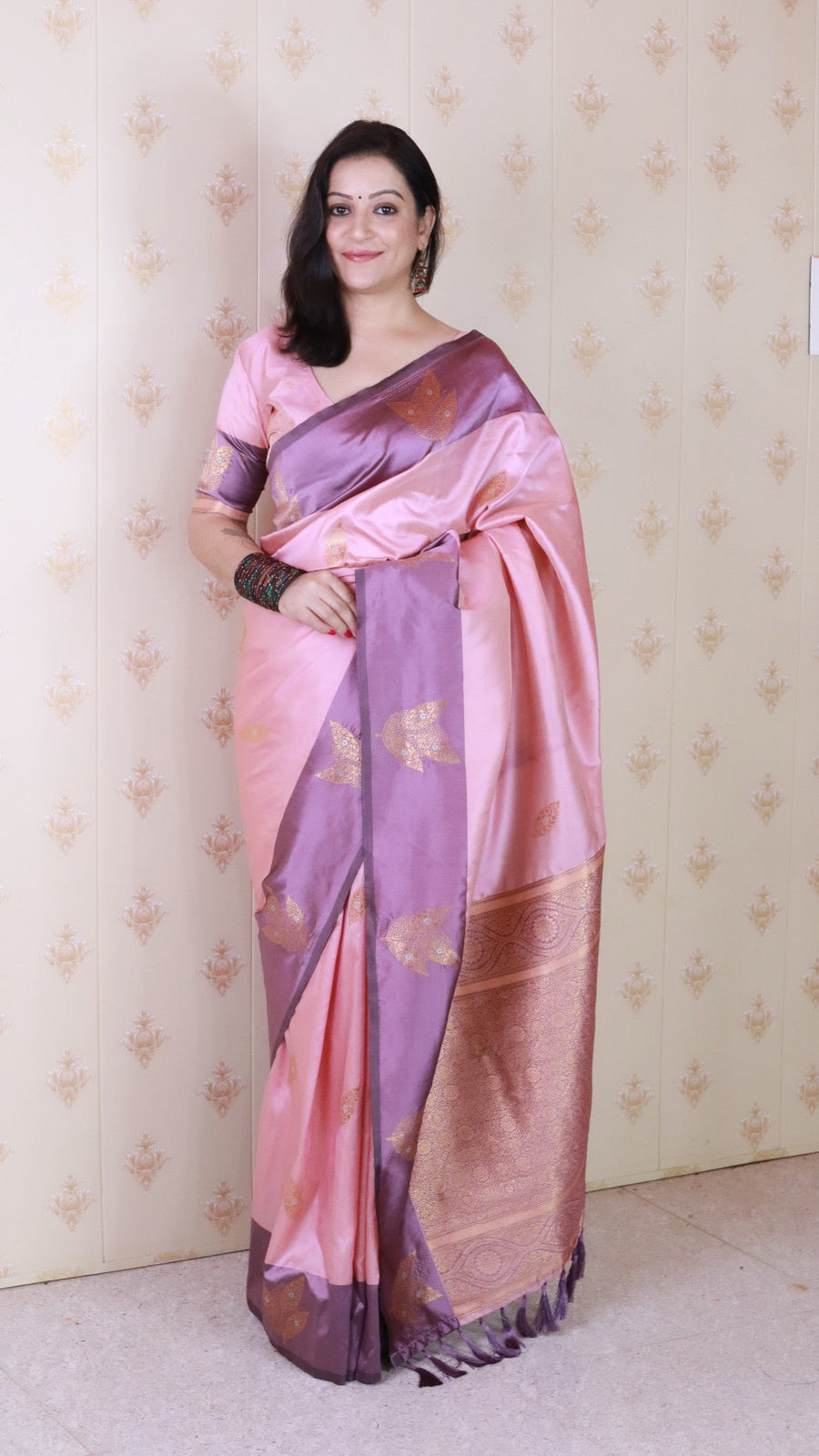 Baby Pink Soft Silk Dusty Concept Floral Zari Woven Saree