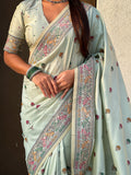 Sky Blue Baluchari Silk Zari Woven Saree