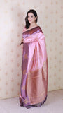 Baby Pink Soft Silk Dusty Concept Floral Zari Woven Saree