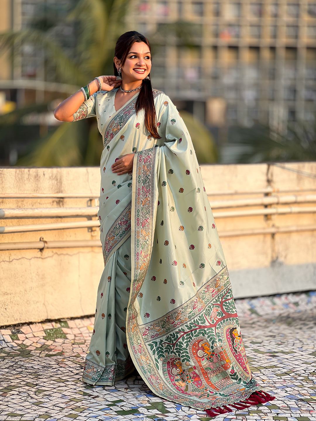 Sky Blue Baluchari Silk Zari Woven Saree