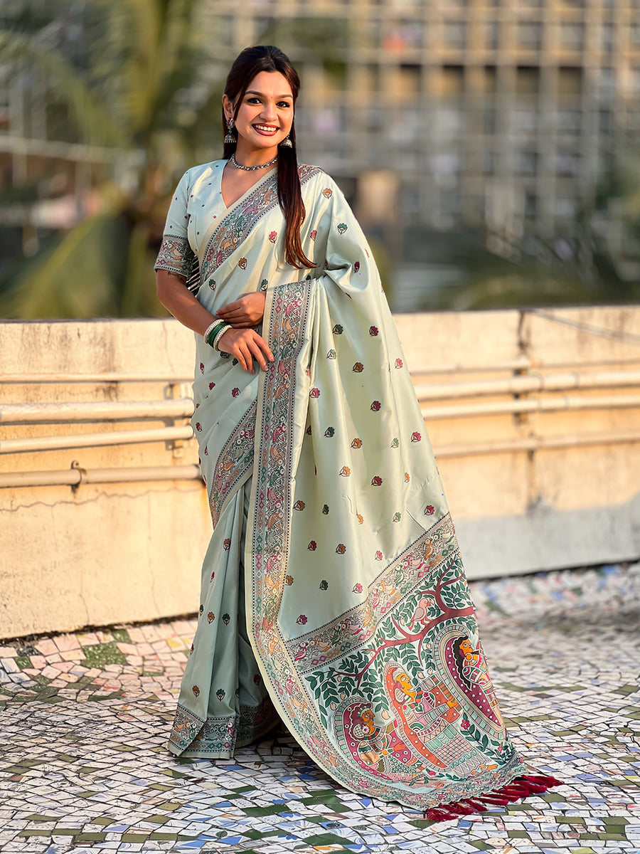 Sky Blue Baluchari Silk Zari Woven Saree