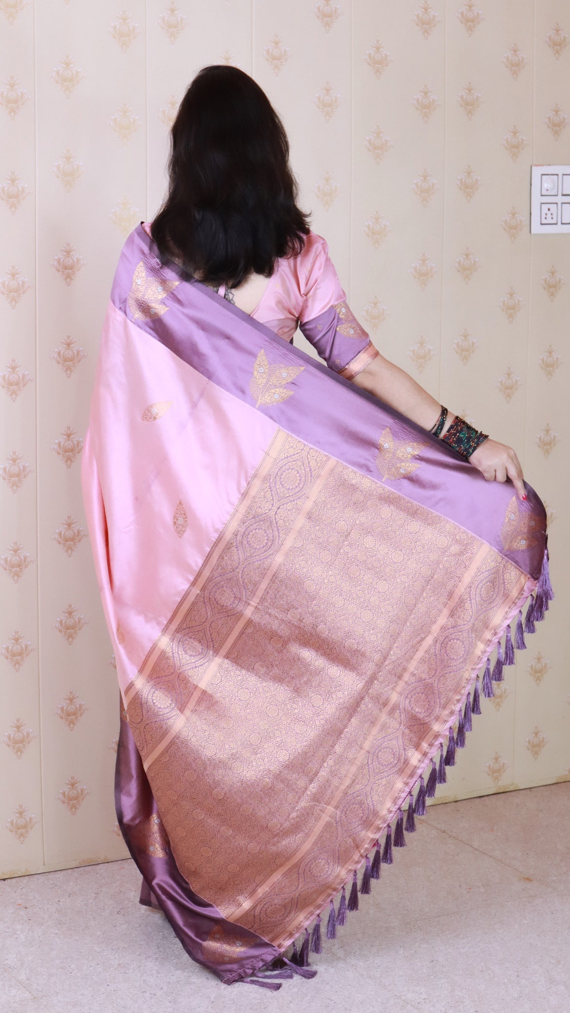 Baby Pink Soft Silk Dusty Concept Floral Zari Woven Saree