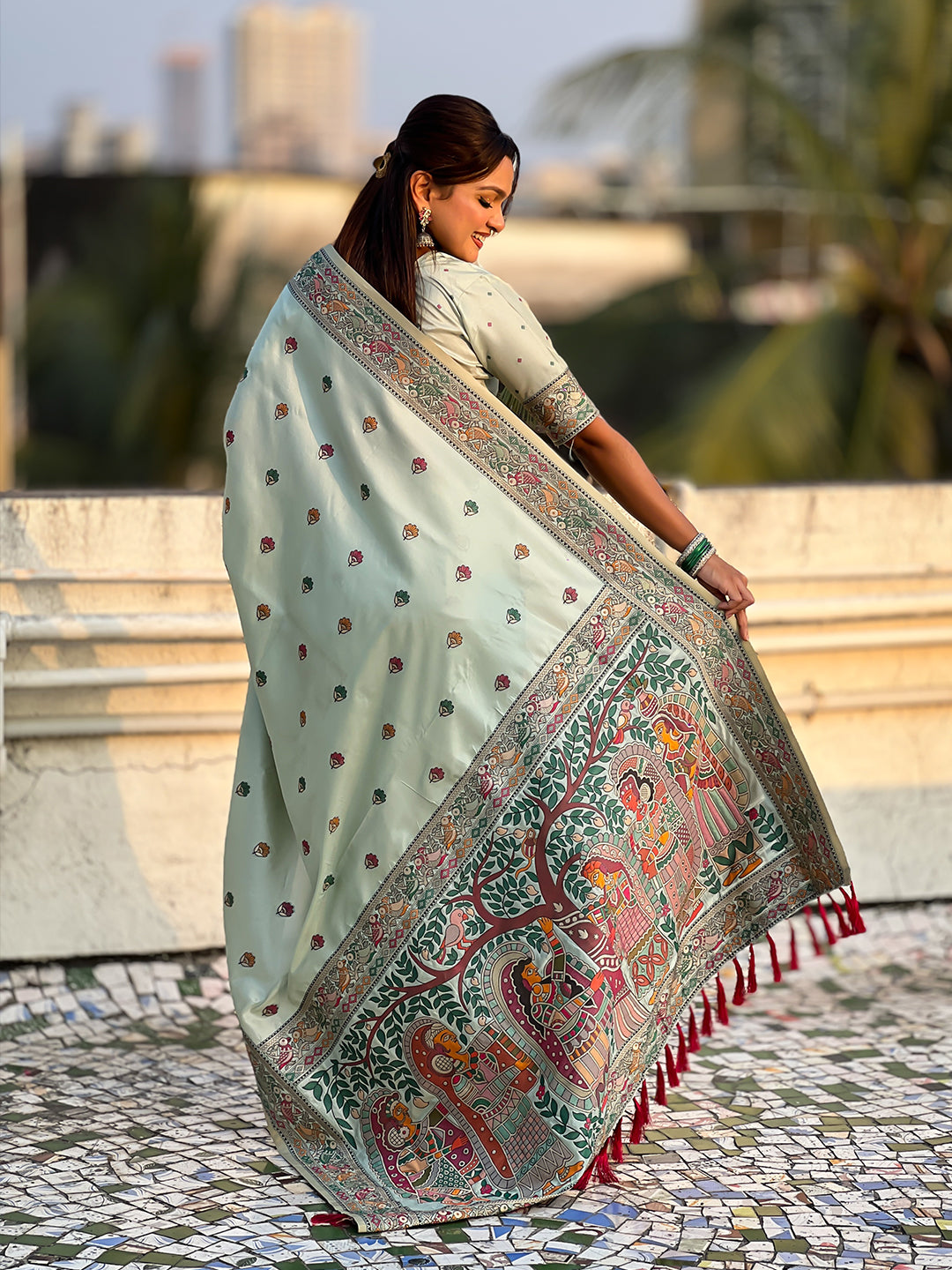 Sky Blue Baluchari Silk Zari Woven Saree