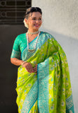 Parrot Green Banarasi Contrast Jaal Soft Silk Zari Woven Saree