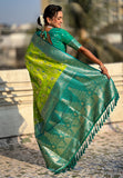 Parrot Green Banarasi Contrast Jaal Soft Silk Zari Woven Saree
