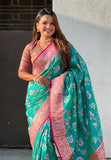 Sky Blue Banarasi Contrast Jaal Soft Silk Zari Woven Saree