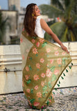 Green Chanderi Cotton Pichwai Printed Saree with Zari Woven Border